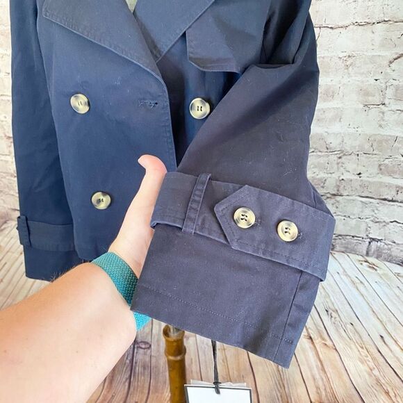 Bagatelle Womens Trench Coat Cropped Stretch Belted Cuff Stretch Blue Medium - Picture 7 of 11